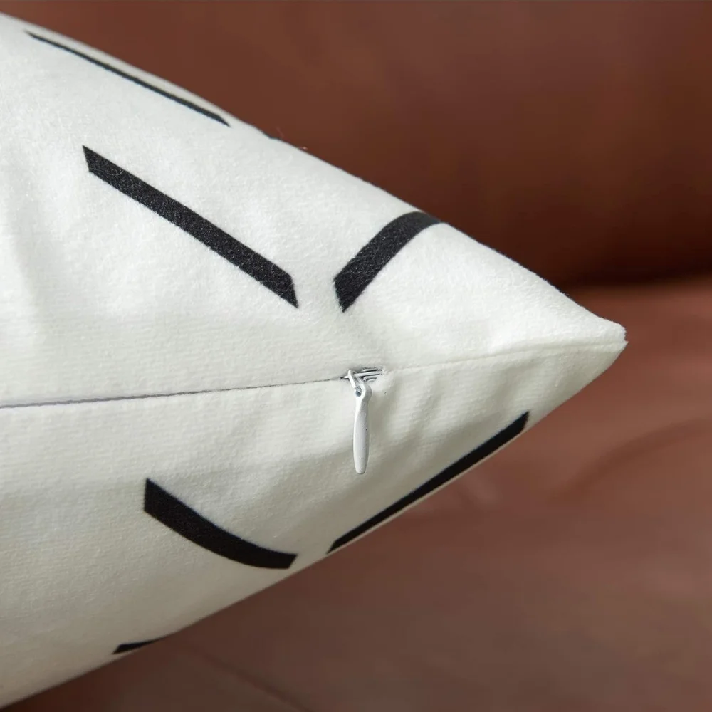 Set of 2 White Pillow‎ Covers 18 x 18 inches Boho Aztec Polyester Blend Square